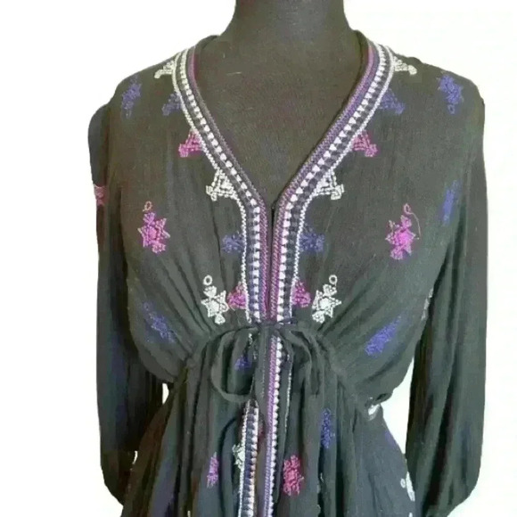 Free People Embroidered Peasant Long Sleeve Boho Dress Embroidered Tunic Top SP - Picture 3 of 6